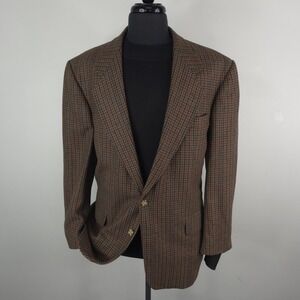Oscar De La Renta Blazer Mens 44R Brown Check Wool Cashmere Sport Coat Jacket